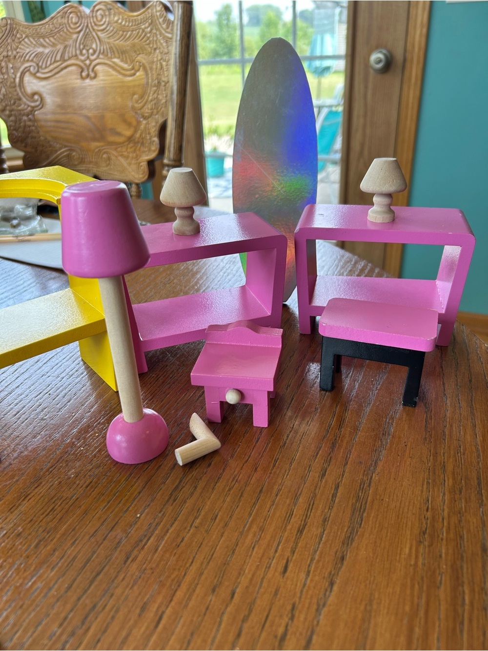 Wooden Dollhouse Furniture Set - Pink Accent